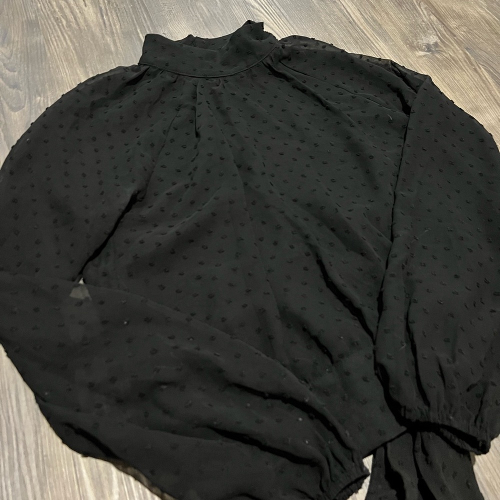 Forever 21 Black Sheer Button-Up Tie Blouse - Size M